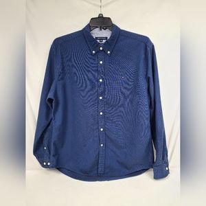Tommy Hilfiger Men's Button Front Shirt Dark Blue Long Sleeve Custom Fit Size XL